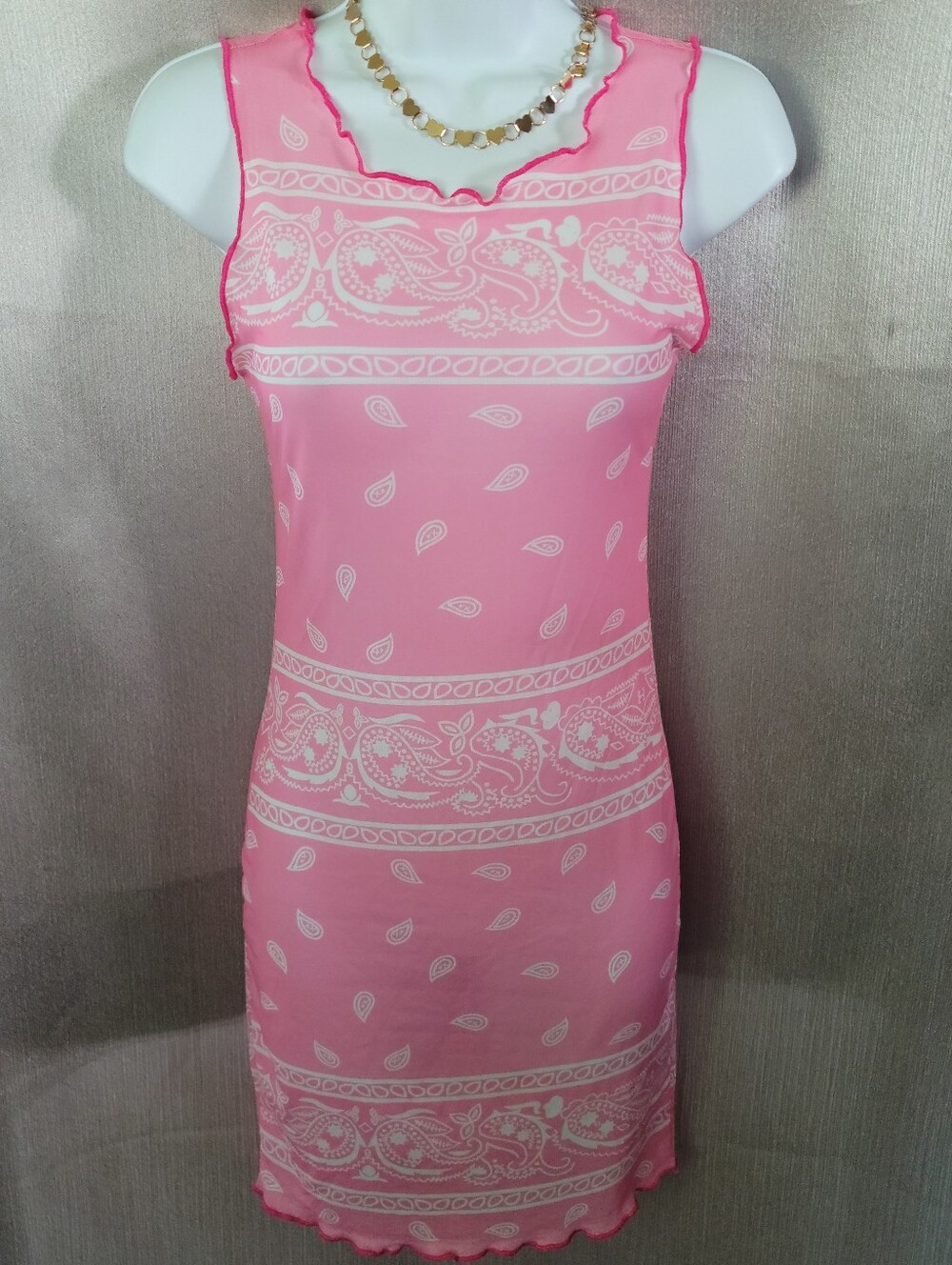 Pink Paisley Sheer Mesh Sleeveless Dress